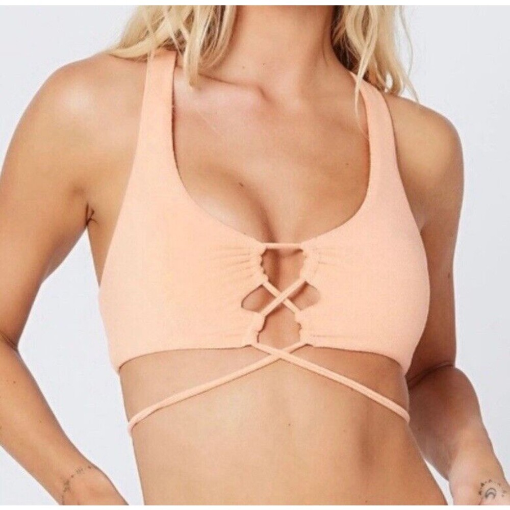 L*Space Dax Bikini Top Tangy Terrycloth Orange Racerback Swim Cutout Large NWT
